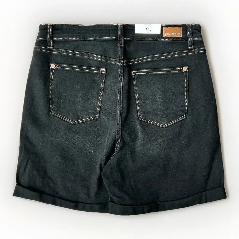 NEW Judy Blue Veronica High Rise Mid Thigh Shorts Women Size XL Black Stretch
